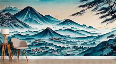 Premium Ai Image Stunning Chinese Landscape Mural With Ink And