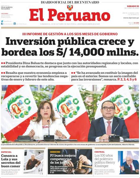 Periódico El Peruano Perú Periódicos De Perú Edición De Sábado 10