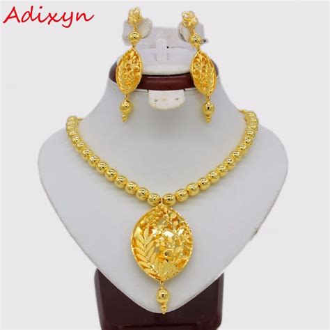Adixyn Vintage Necklaceearrings Jewelry Set For Women Gold Colorcopper Ethiopian Arabic India