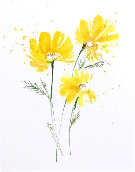 Craspedia have no foliage and large, spherical blooms with an. ORIGINAL watercolor, yellow flower painting, abstract ...