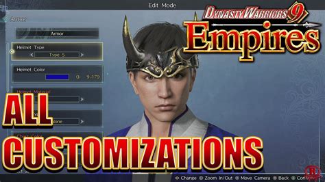 Dynasty Warriors Empires Edit Mode Male All Customization Items Costumes Armor Dlc