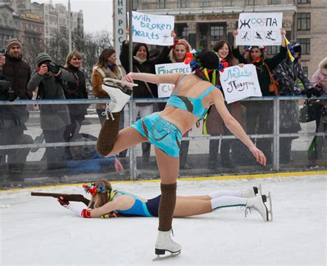 Scantily Clad Female Activists From Ukrainian Womens Group Femen Stage