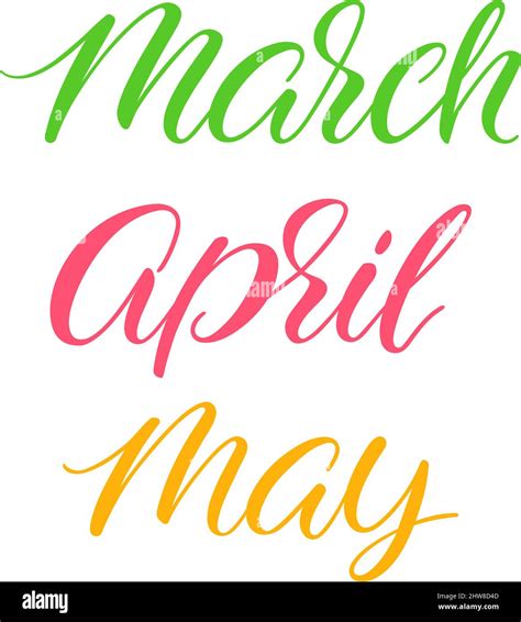 Spring Months Calligraphy Hand Lettering For Greeting Card Calendars
