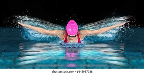 Professional Woman Swimming Pool Butterfly Swimming Stock Photo