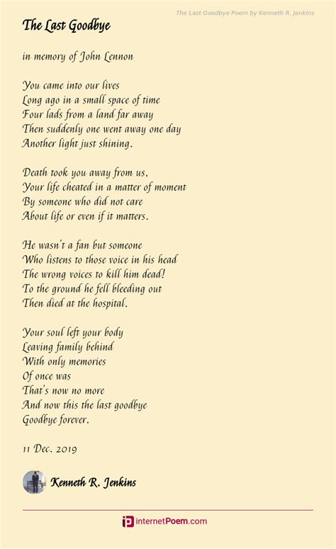 The Last Goodbye Poem By Kenneth R Jenkins