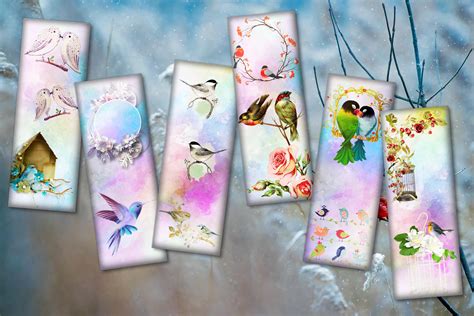 Birds And Flowers Bookmarksdigital Collage Sheetblack Friday 161430