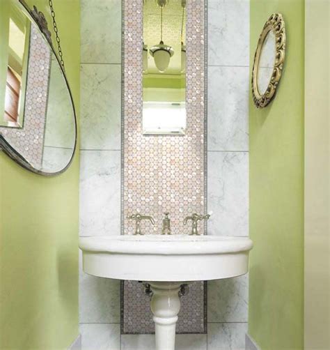 It can help you create an urbanistic design for your bathroom. Mother of Pearl Tiles Penny Round Bathroom Wall Mirror Tile