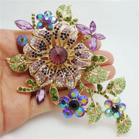 New Coming Elegant Purple Orchid Flower Rhinestone Crystal Brooch Pin Free Shipping For Woman In