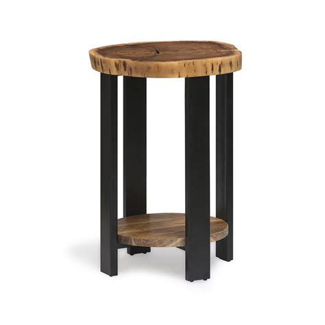 Alpine Natural Live Edge Wood Round End Table