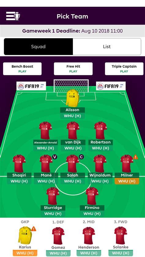My Fantasy Premier League Team For Gameweek 1 Whats Yours R