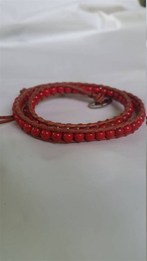 Leather Wrap Bracelet With Red Turquoise Beads Handmade Etsy