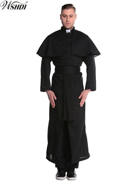 2018 Mens Priest Halloween Masquerade Cosplay Jesus Christ Costume Man Adult Black Nun Robes