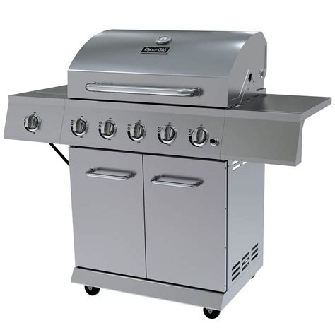 The cooking surface is 550 square inches big. Dyna-Glo 5-Burner LP Propane Gas Grill in Stainless Steel ...