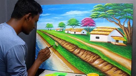Indian Village Scenery Drawing Painting Very Simple Village Drawing