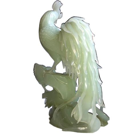 Original 1930 Chinese Export Natural Pale Jade Rooster And Chicks At