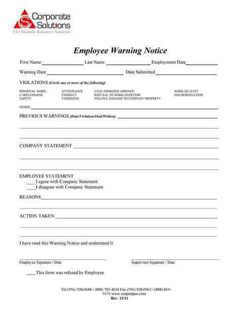Employee Warning Notice Download Free Templates Forms