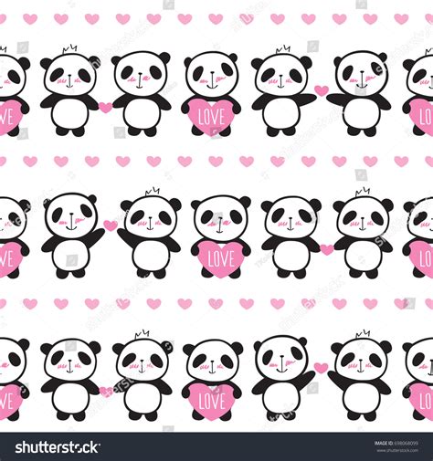 Seamless Pattern Hand Drawn Cute Pandas Stock Vector Royalty Free