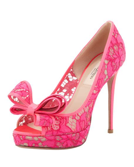 Valentino Peep Toe Lace Bow Pump Pink
