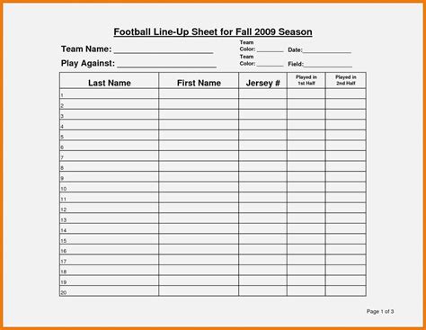 Football Depth Chart Template Excel Doctemplates