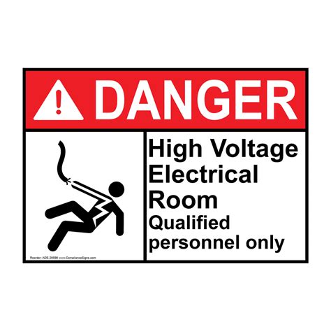 Ansi High Voltage Electrical Room Sign With Symbol Ade 28598