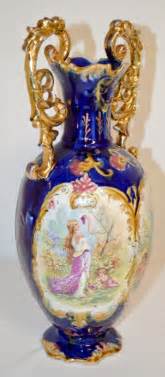 Sold Price Pair Of Antique Ceramic Scenic Vases Marked A 522 Cobalt