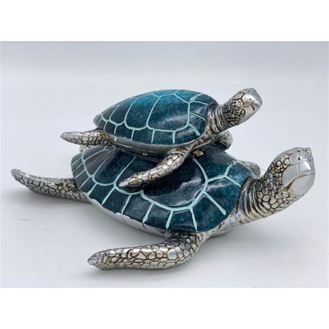 Animals Mini Green Sea Turtle Faux Carved Wood Look Figurine 325 Long