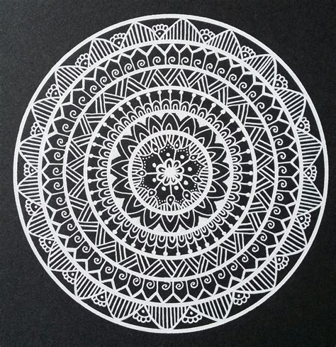 Black And White Mandala Drawn Freehand Gellyroll White Pen From