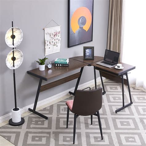 Reversible Brown Gaming Desk Corner Desk Modern L Shaped
