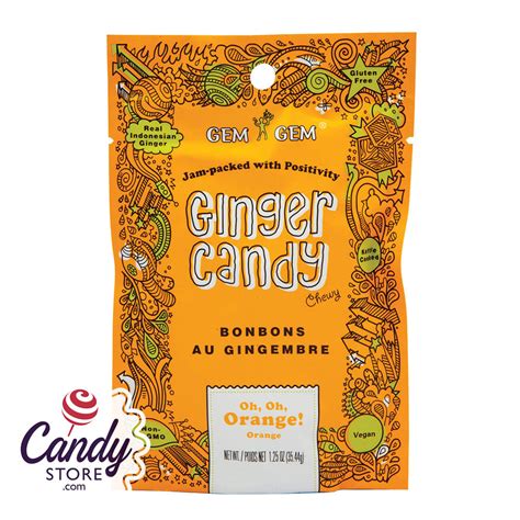 Chewy Orange Gem Gem Ginger Candy 12ct Peg Bags