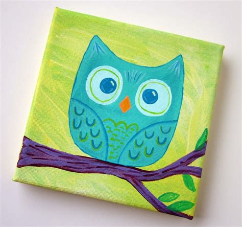 Cute Owl Canvas Paint Idea For Wall Decor Owl On A Branch Kids