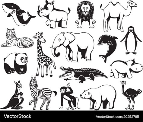 Wild animals black and white graphic silhouette Vector Image