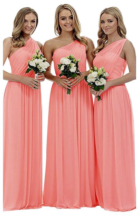 One Shoulder Bridesmaid Dresses For Women Long Chiffon Wedding Prom Evening Gown