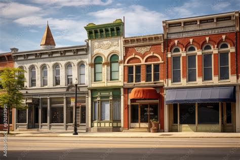 Town Small Midwest Street Main Storefronts Shops Downtown Ornate