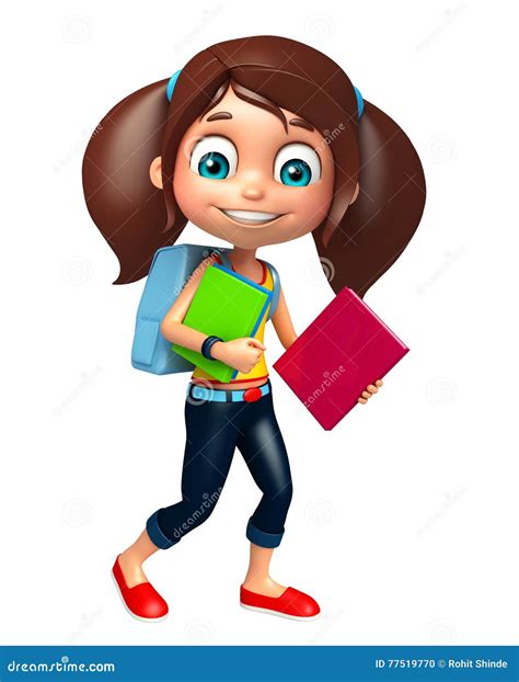Kid Girl With School Bag And Book Stock Illustration Illustration Of