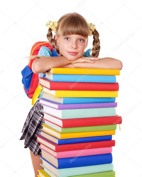 Schoolgirl Holding Pile Of Books — Stock Photo © Poznyakov 3584671