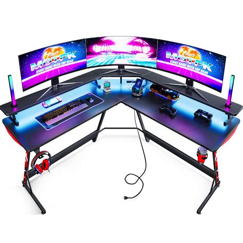 Buy Motpk Gaming Desk L Shaped With Led Lights And Power Outlets L