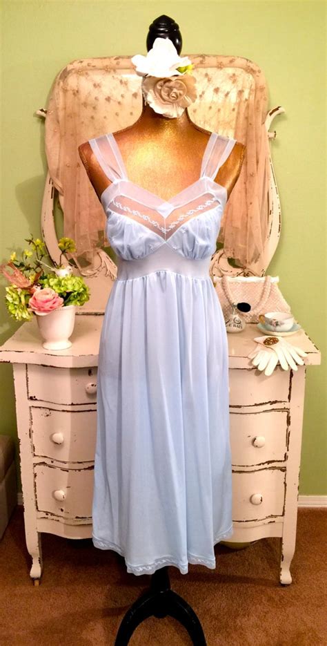50s Sheer Blue Nightie 1950s Nightgown Vintage Nightdress