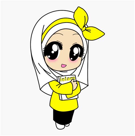 Chibi Muslim Image Kartun Muslimah Warna Kuning Hd Png Download
