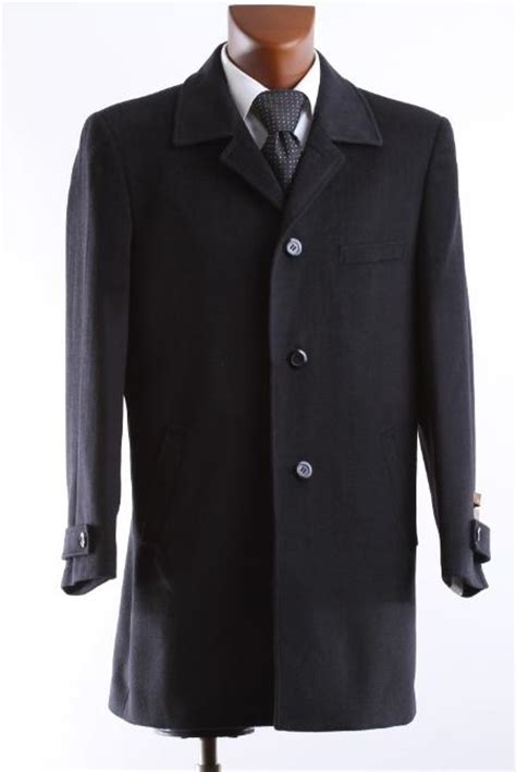 Mens Single Breasted Wool Cashmere 42798 Length Black Winter Coat