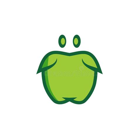 Cute Green Apple Cartoon Mascot Logo Icon Stock Vector Illustration