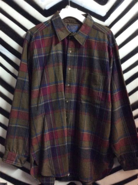 Pendleton Wool Flannel Shirt W Suede Elbow Patches Boardwalk Vintage