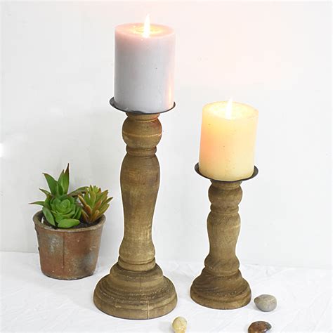 Beach Home Turquoise Rustic Wooden Pillar Candle Holders Buy Pillar