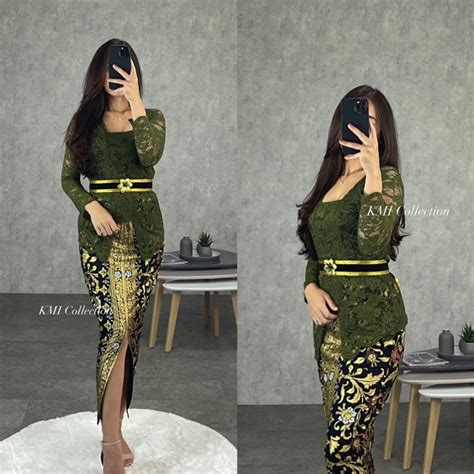 Jual Kebaya Brukat Panjang Hijau Army Kebaya Bali Set Shopee Indonesia