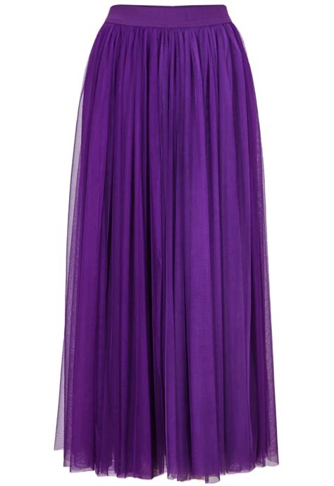 Purple Elastic Waist Pleated Skirt Pleated Skirt