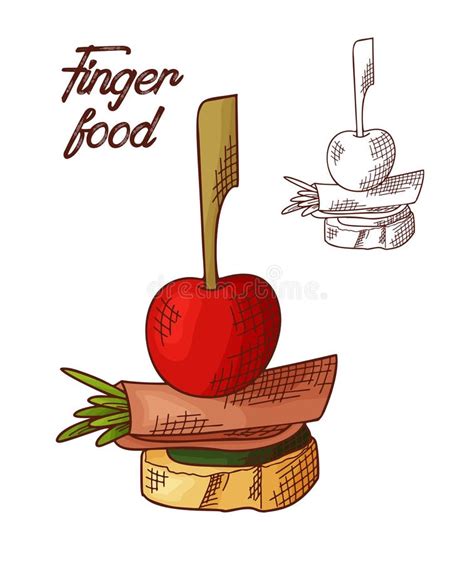 Hand Drawn Finger Food Element Appetizers Served In Sketch Style
