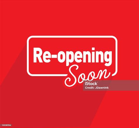 Reopening Soon Sign Design For Businesses In Red And White Stock