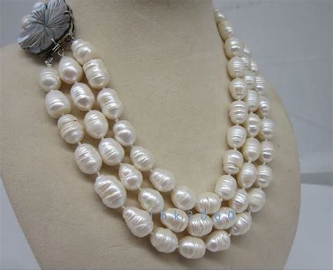 Row Mm Natural South Sea White Baroque Pearl Necklace Selling Jewerly Free