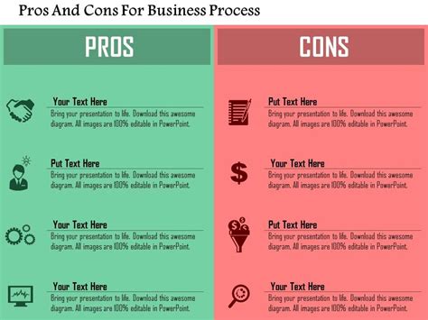 Pros And Cons For Business Process Flat Powerpoint Design