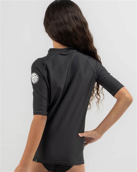 shop rip curl girls classic surf short sleeve rash vest in black fast shipping and easy returns