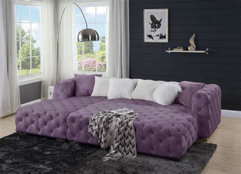Lv00389 Purple Velvet Sectional Sofa Contemporary Acme Furniture